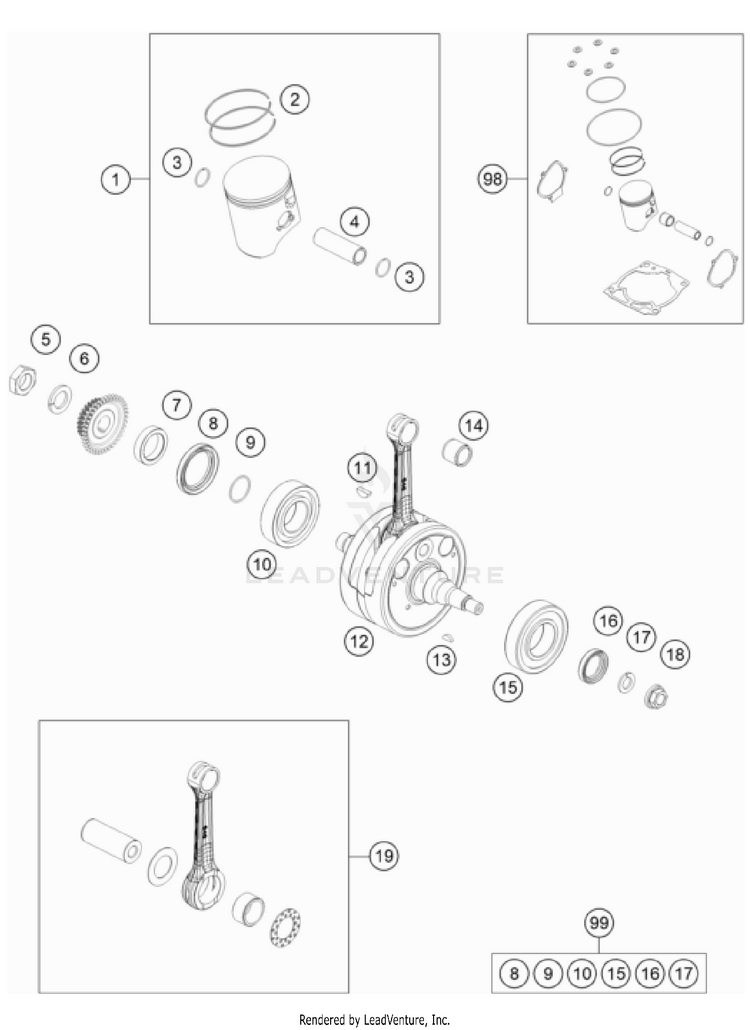 Crankshaft, Piston TC 250 Engine - 2022 Schematic