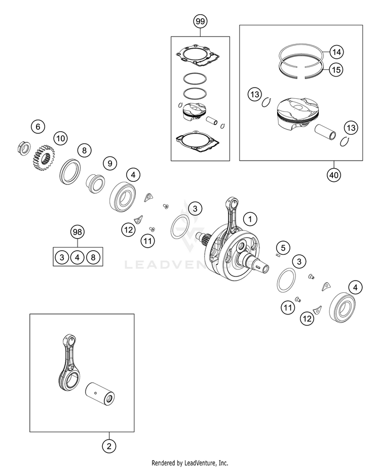 Crankshaft, Piston FE 350 Engine - 2021 Schematic