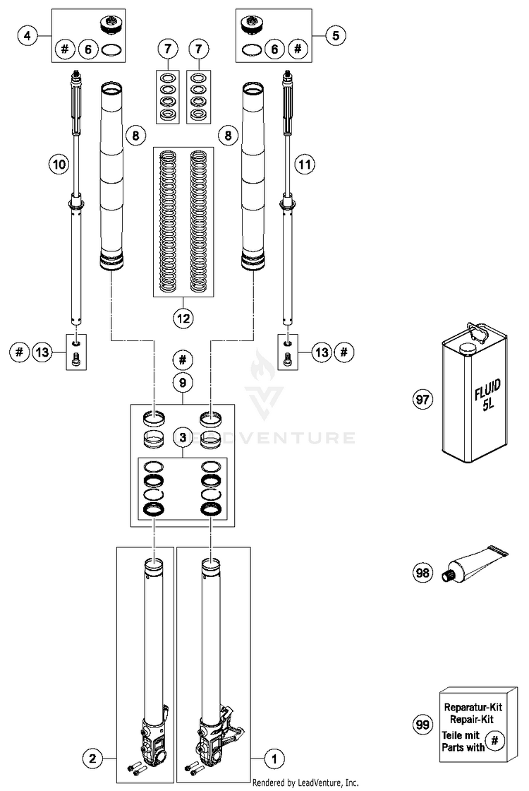 Front Fork Disassembled 701 SUPERMOTO CHASSIS - 2018 Schematic