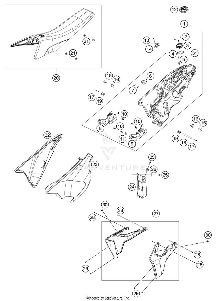 Tank, Seat 701 ENDURO CHASSIS - 2021 Schematic