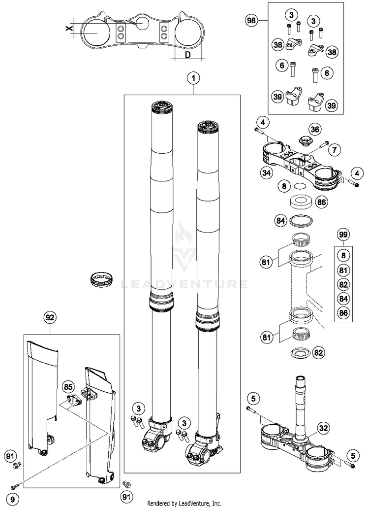 Front Fork, Triple Clamp FE 250 CHASSIS - 2015 Schematic