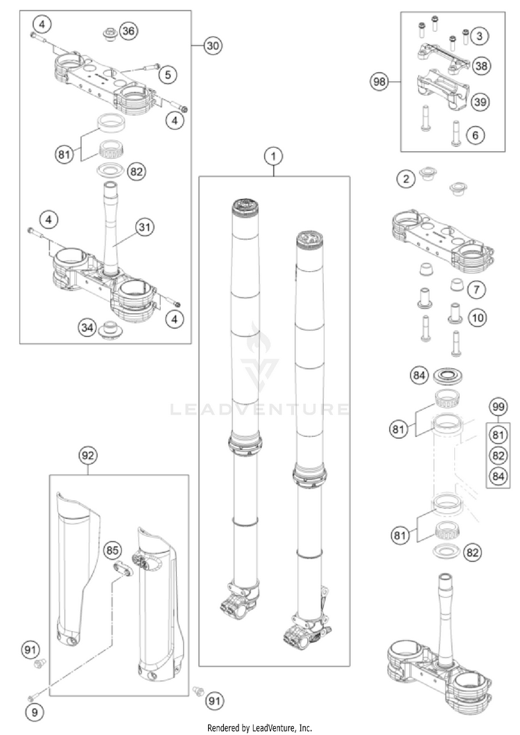 Front Fork, Triple Clamp FC 450 ROCKSTAR EDITION CHASSIS - 2024 Schematic