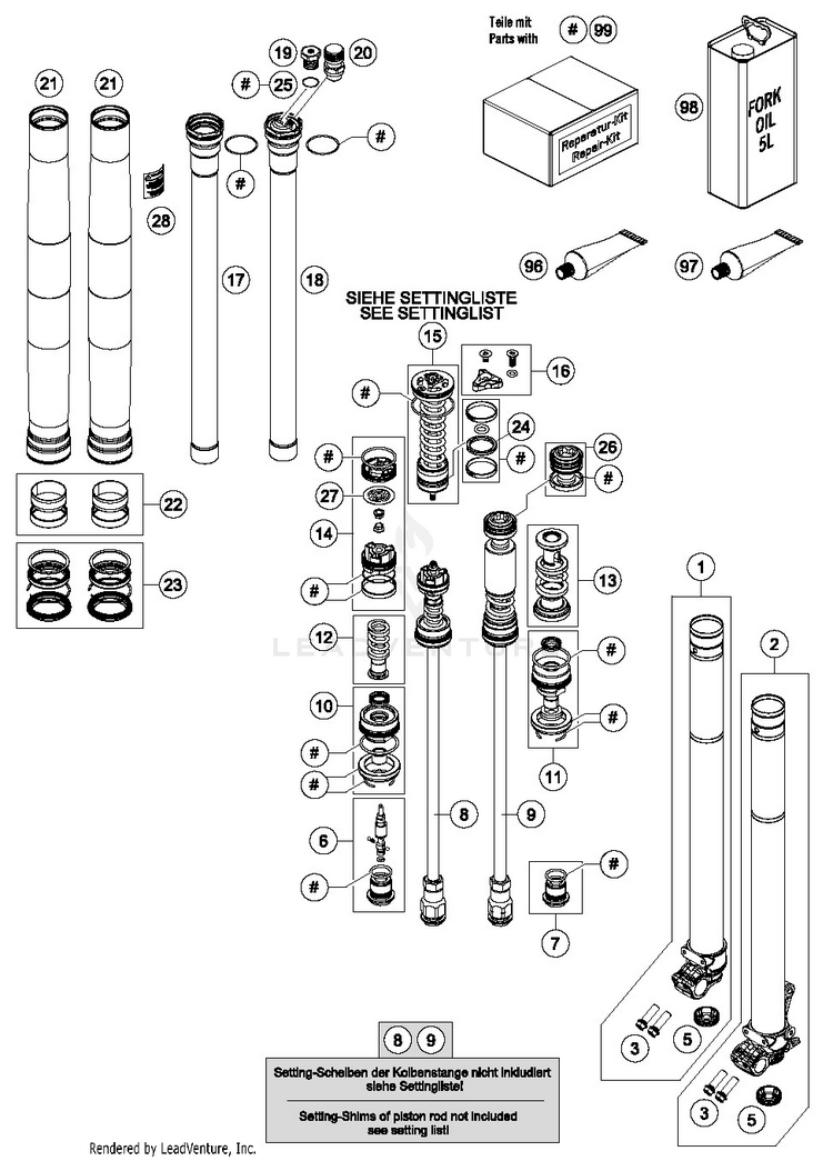 Front Fork Disassembled FX 350 CHASSIS - 2019 Schematic