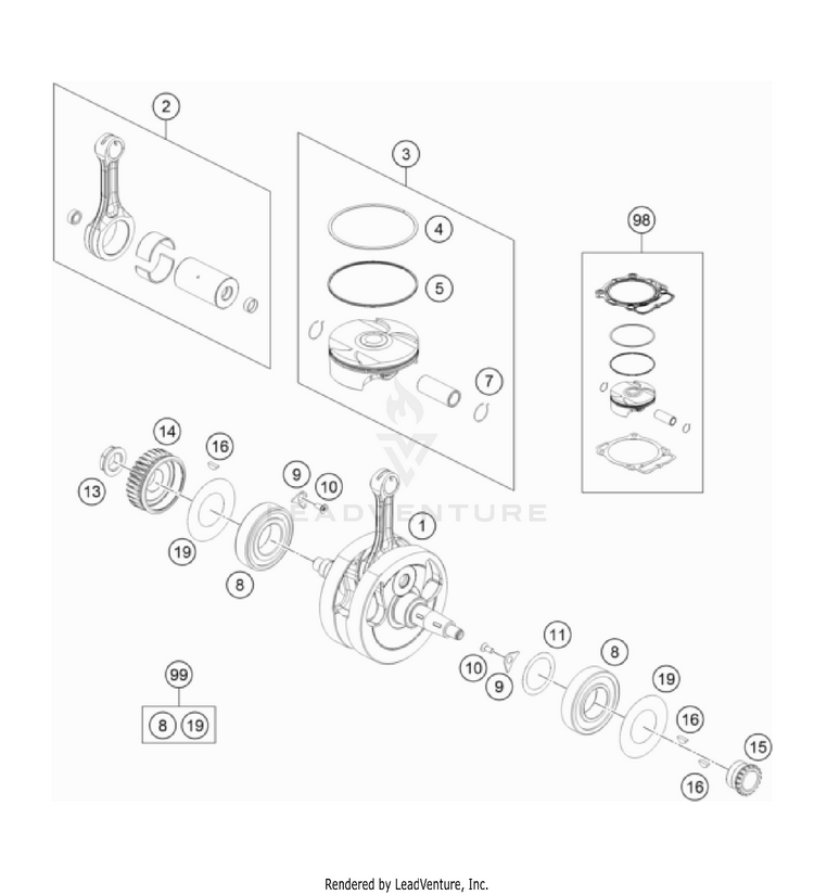 Crankshaft, Piston FE 501 USA Engine - 2022 Schematic