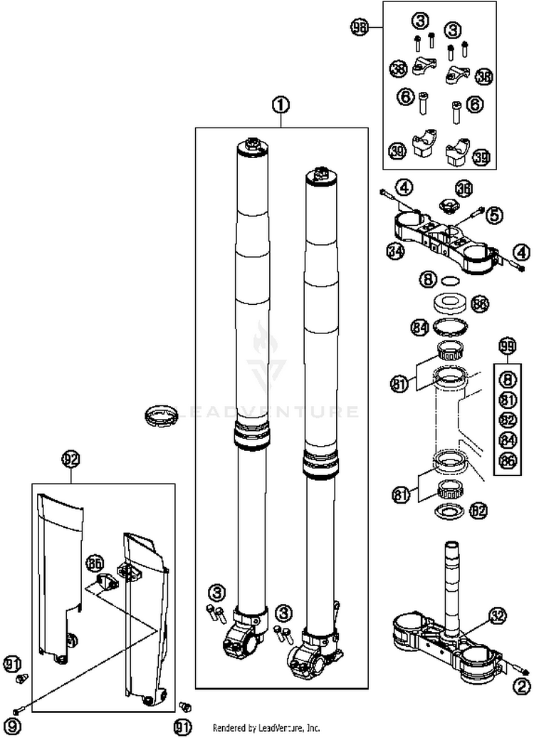 Front Fork, Triple Clamp FC 350 CHASSIS - 2014 Schematic