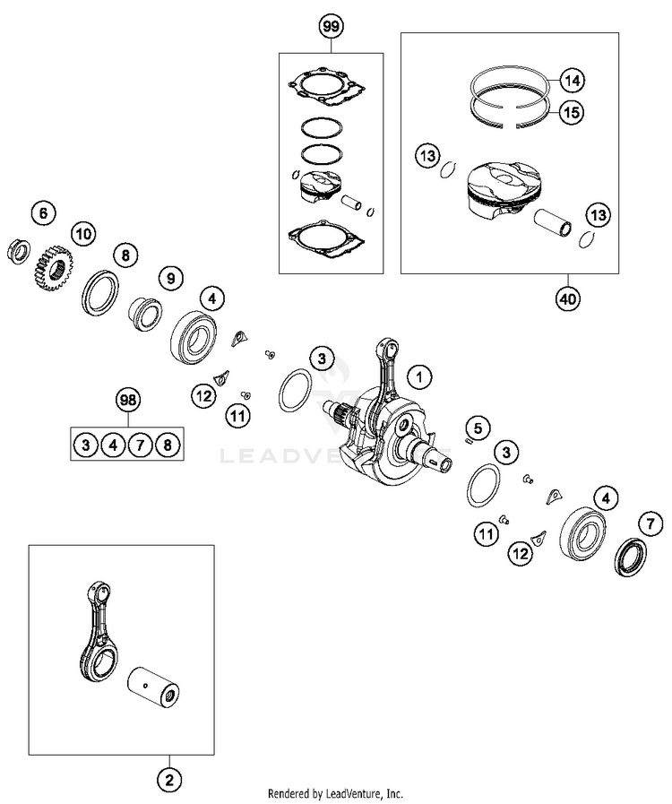 Crankshaft, Piston FC 350 ENGINE - 2018 Schematic