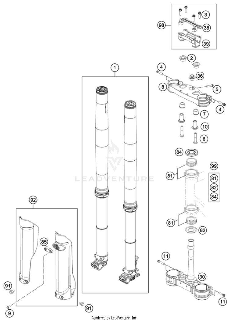 Front Fork, Triple Clamp FC 350 CHASSIS - 2023 Schematic