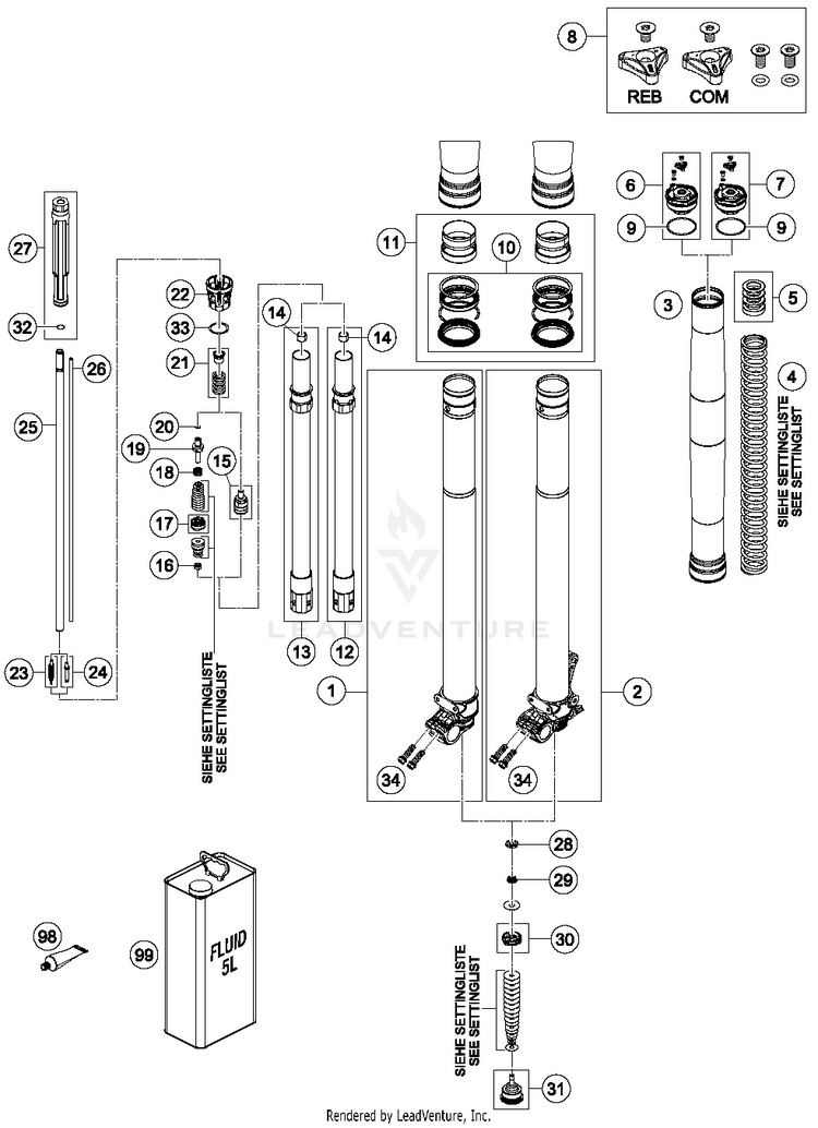 Front Fork Disassembled FE 250 CHASSIS - 2018 Schematic