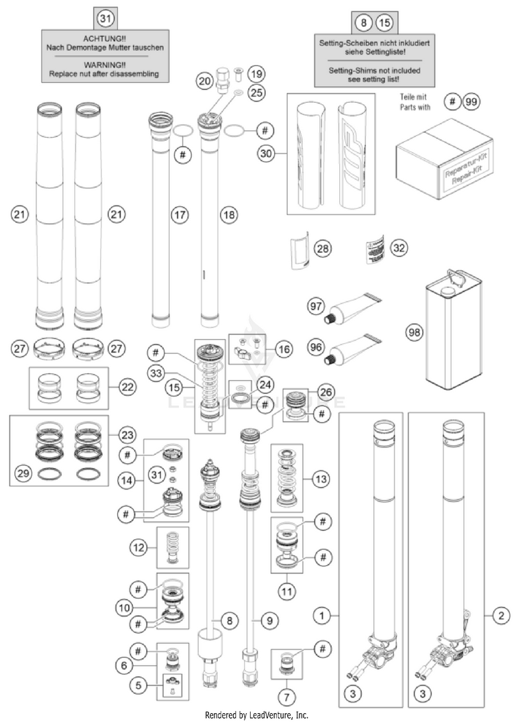 Front Fork Disassembled Schematic