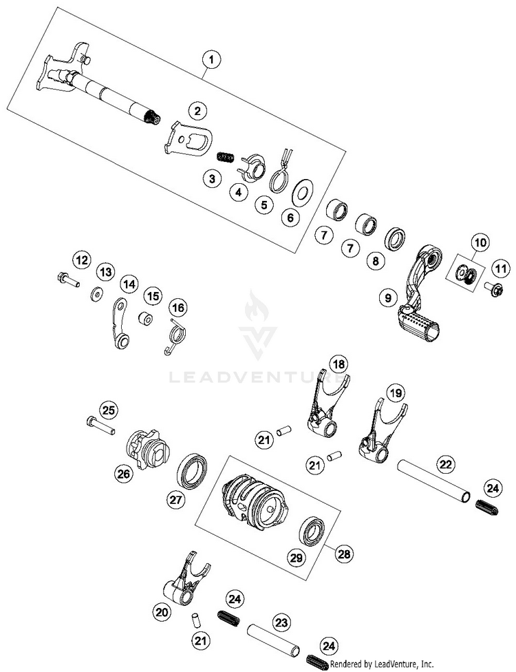 Shiftingmechanism TC 125 ENGINE - 2019 Schematic