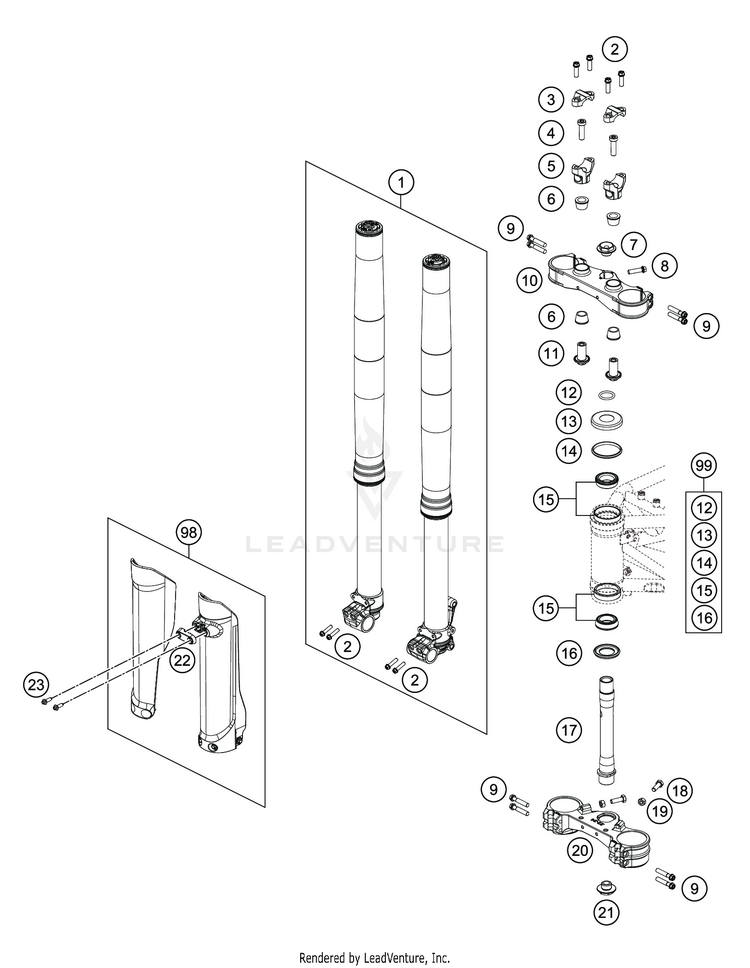 Front Fork, Triple Clamp 701 ENDURO CHASSIS - 2019 Schematic