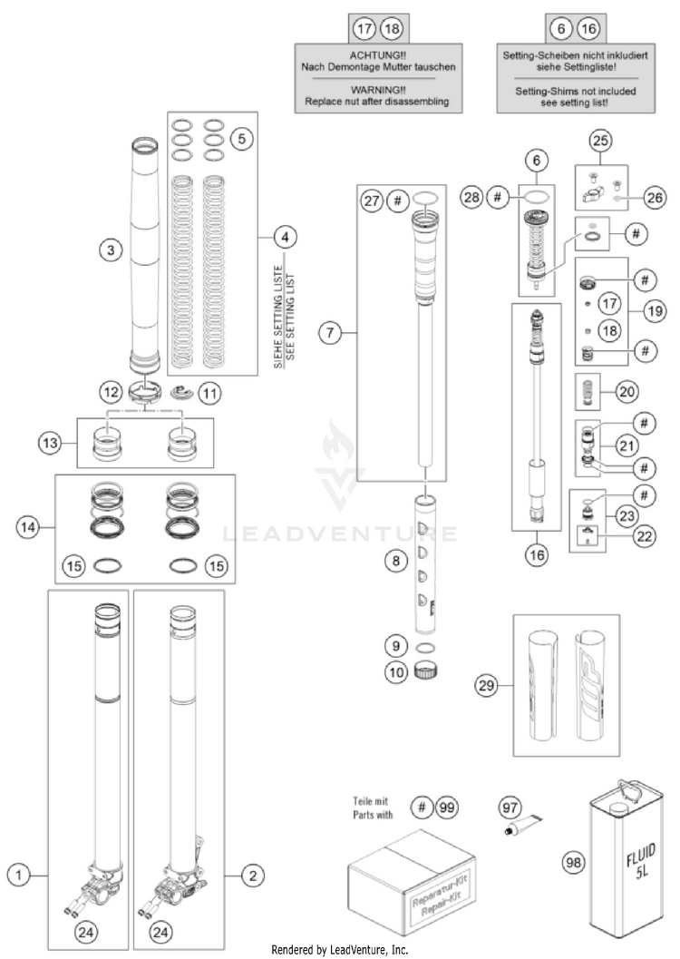 Front Fork Disassembled Schematic