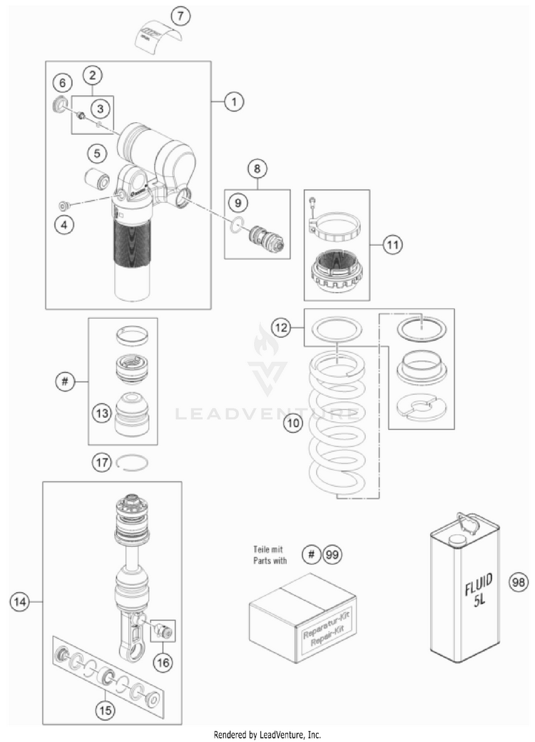 Shock Absorber Disassembled 701 ENDURO CHASSIS - 2023 Schematic