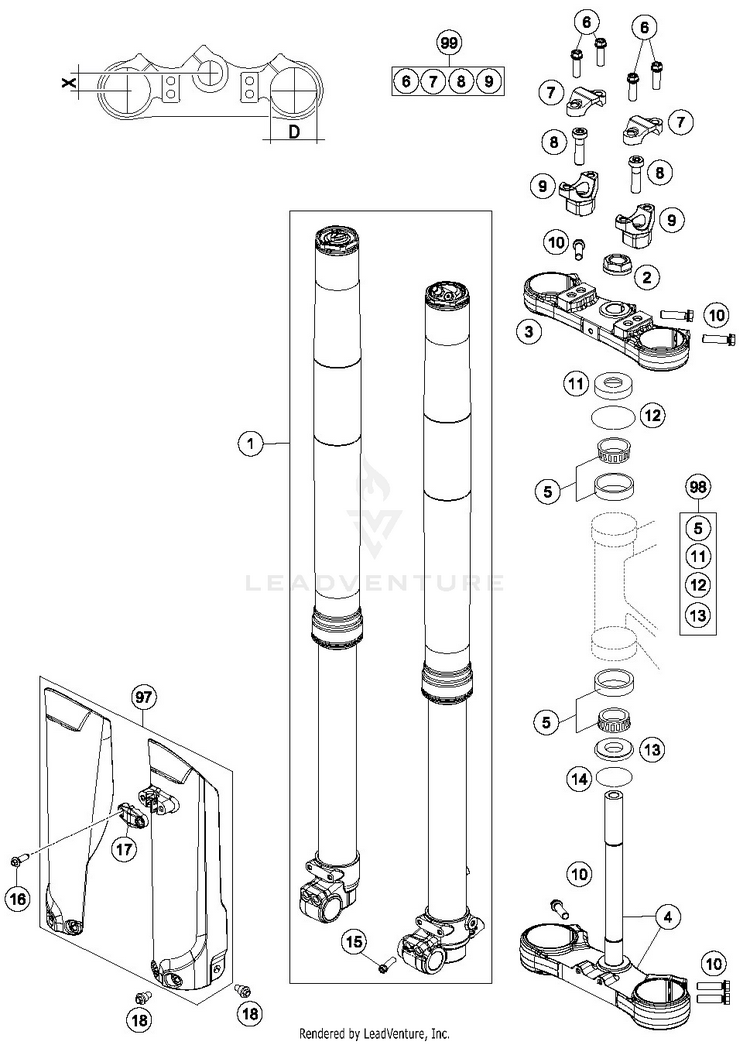 Front Fork, Triple Clamp TC 85 19 16 CHASSIS - 2019 Schematic