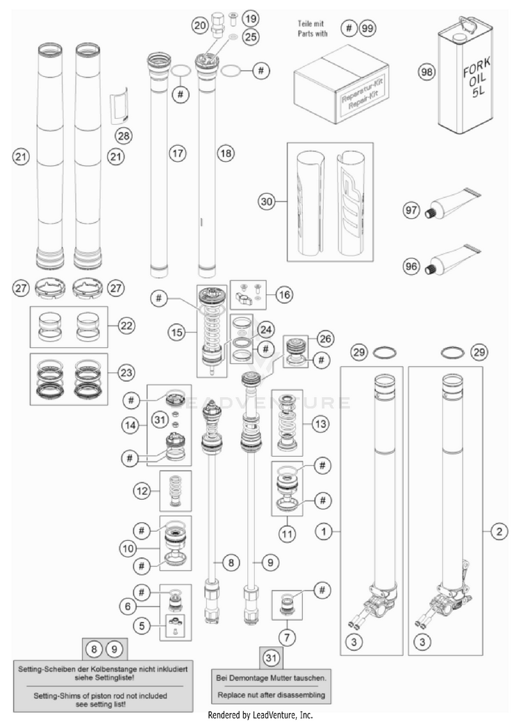 Front Fork Disassembled TC 250 CHASSIS - 2022 Schematic