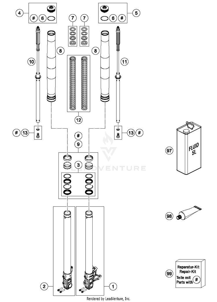 Front Fork Disassembled 701 SUPERMOTO CHASSIS - 2016 Schematic
