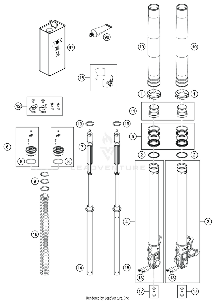 Front Fork Disassembled 701 SUPERMOTO CHASSIS - 2020 Schematic