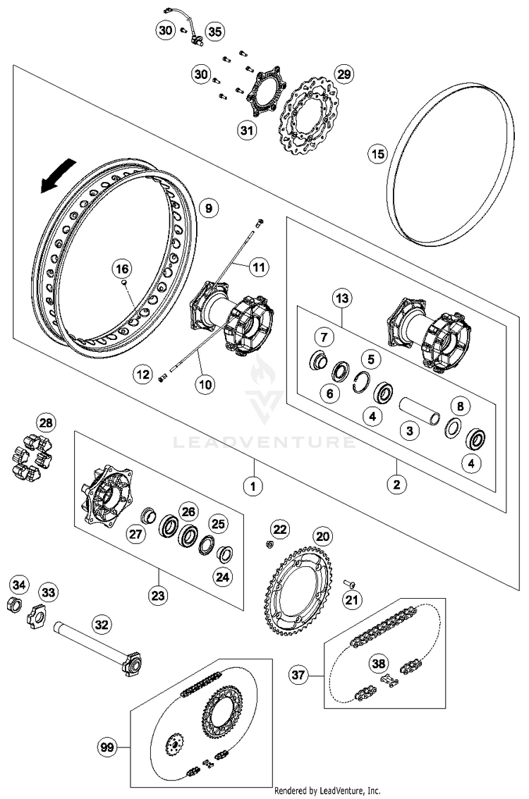 Rear Wheel 701 ENDURO CHASSIS- 2017 Schematic