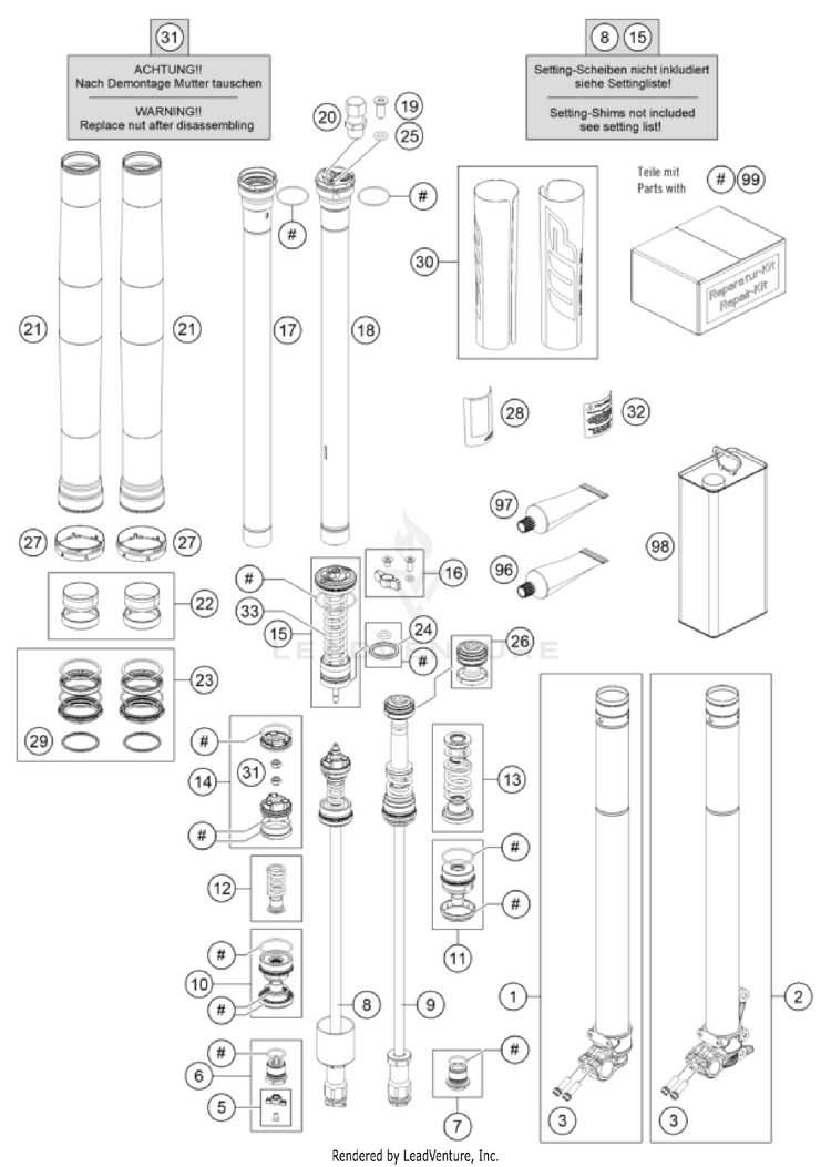 Front Fork Disassembled FC 350 CHASSIS - 2025 Schematic