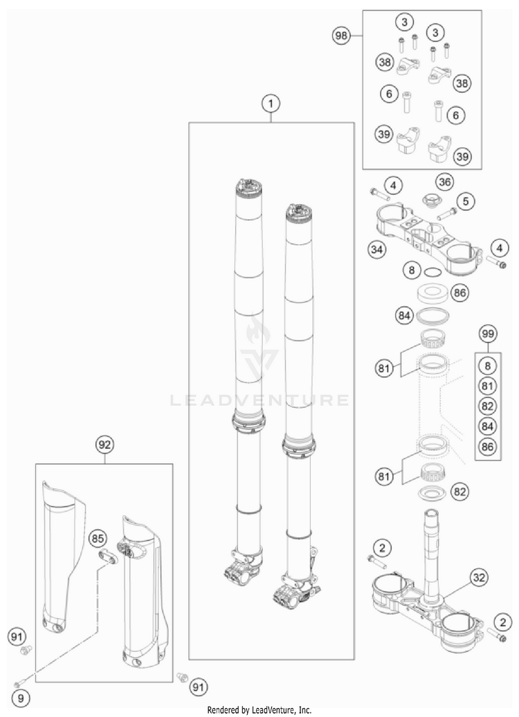 Front Fork, Triple Clamp Schematic