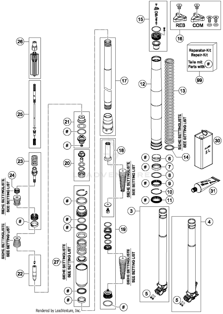 Front Fork Dissassembled FC 250 CHASSIS - 2015 Schematic
