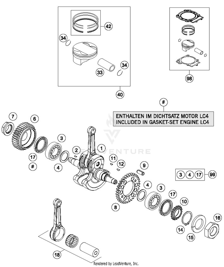 Crankshaft, Piston 701 ENDURO ENGINE - 2016 Schematic