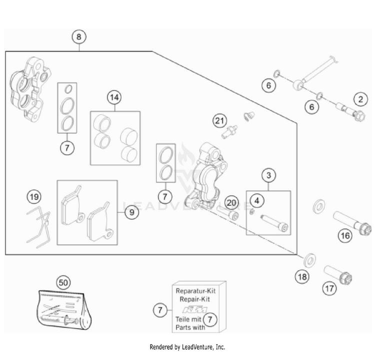 Front Brake Caliper TC 50 MINI CHASSIS - 2023 Schematic