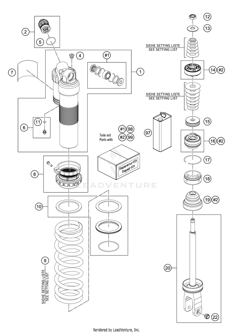 Shock Absorber Disassembled FC 450 CHASSIS - 2021 Schematic