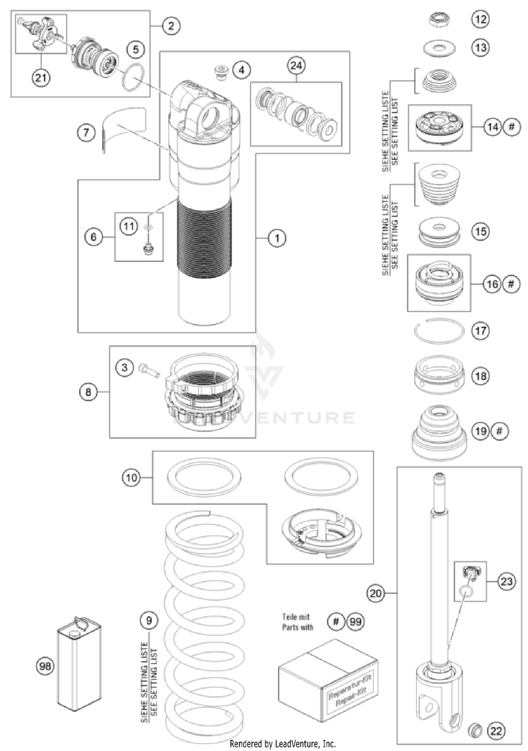Shock Absorber Disassembled FC 350 CHASSIS - 2023 Schematic
