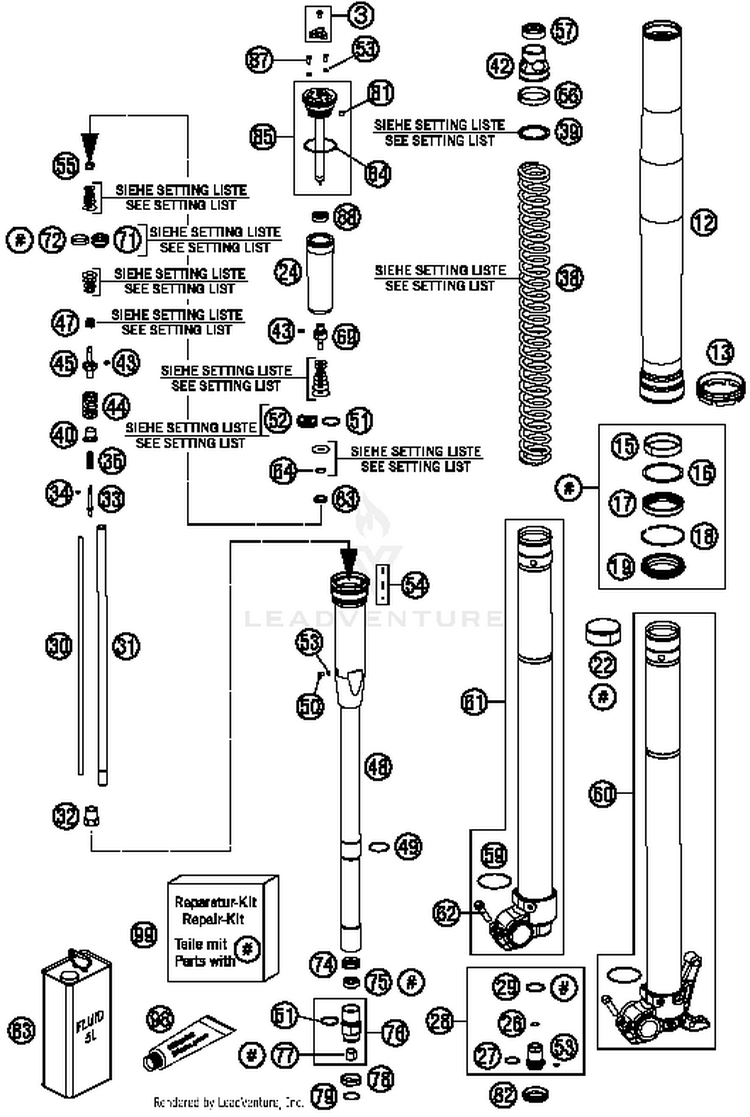 Front Fork Disassembled FC 350 CHASSIS - 2014 Schematic