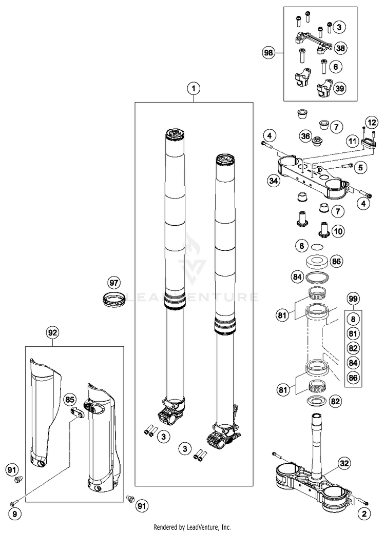 Front Fork, Triple Clamp TC 250 CHASSIS - 2018 Schematic