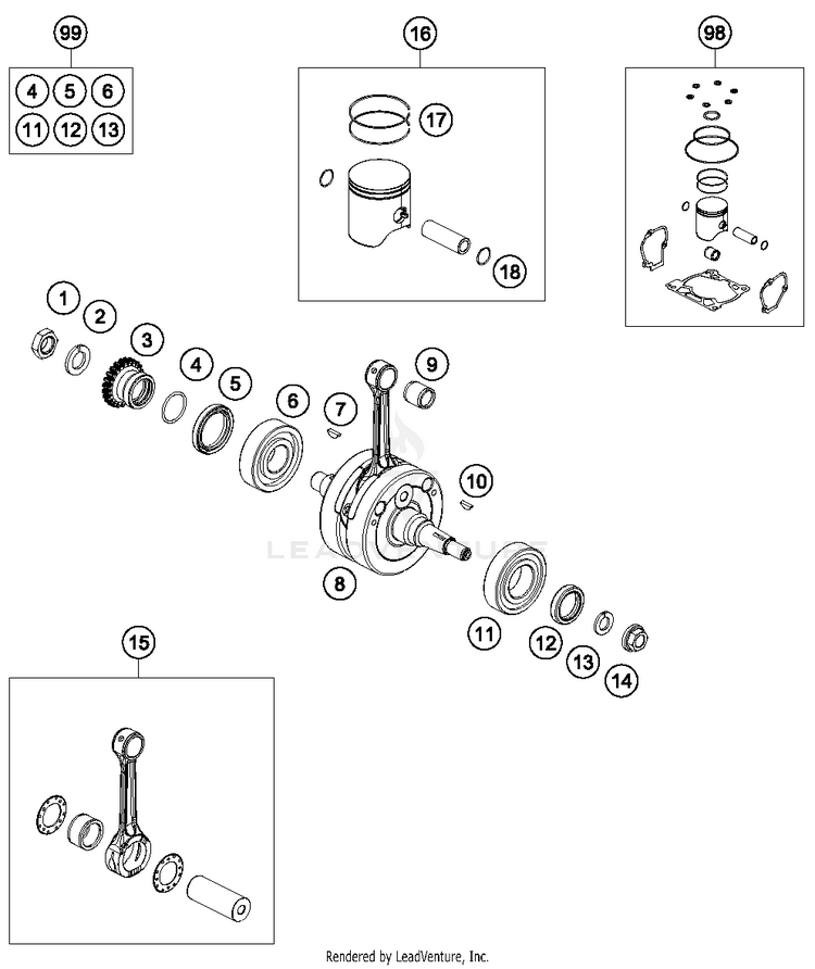 Crankshart, Piston TC 125 ENGINE - 2016 Schematic