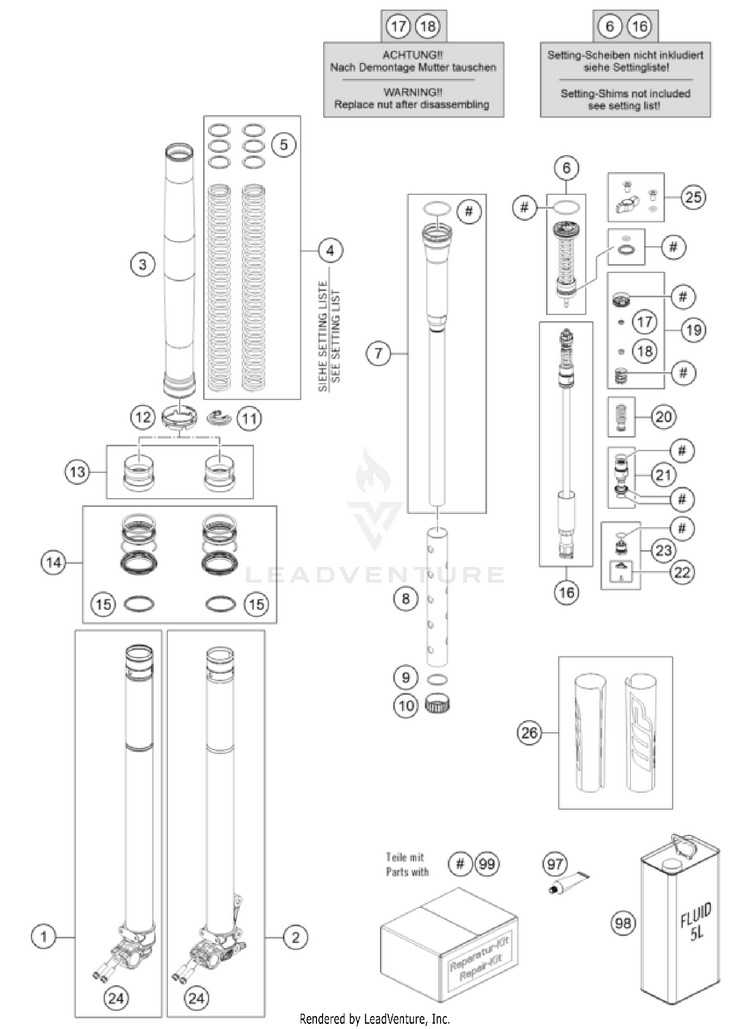 Front Fork Disassembled Schematic