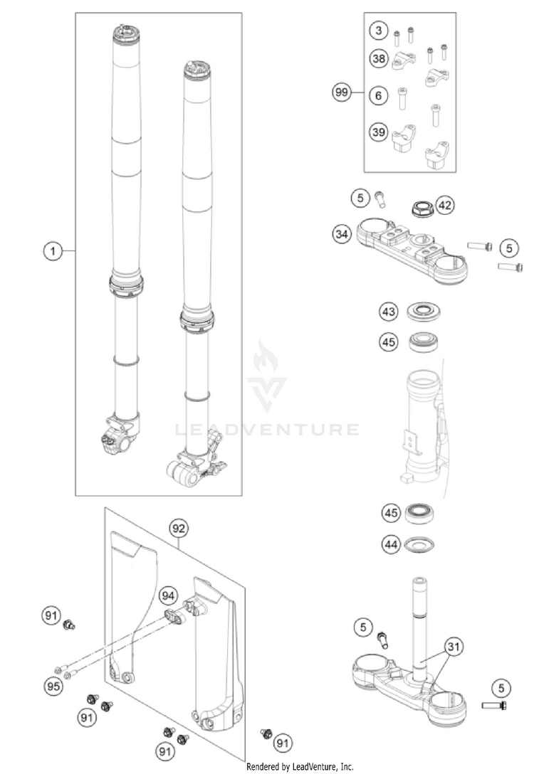 Front Fork, Triple Clamp TC 65 EU CHASSIS -2024 Schematic