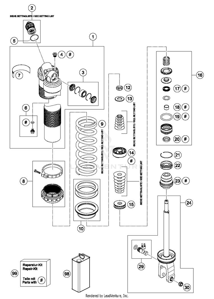 Shock Absorber Disassembled FC 450 CHASSIS - 2016 Schematic