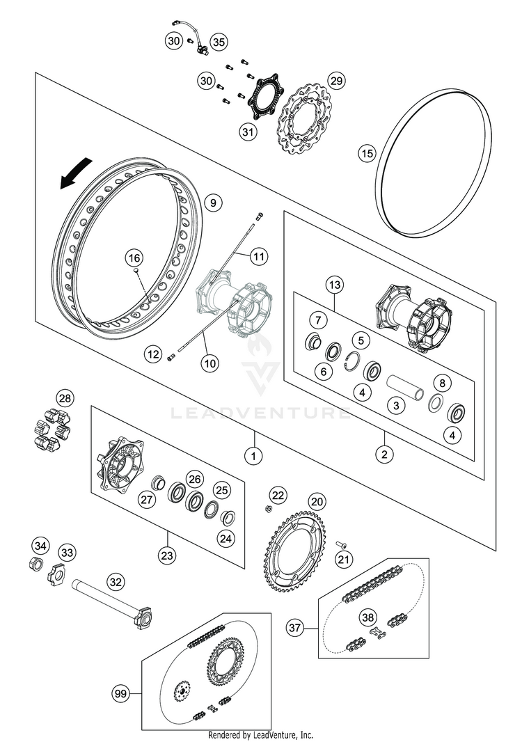 Rear Wheel 701 ENDURO CHASSIS - 2019 Schematic