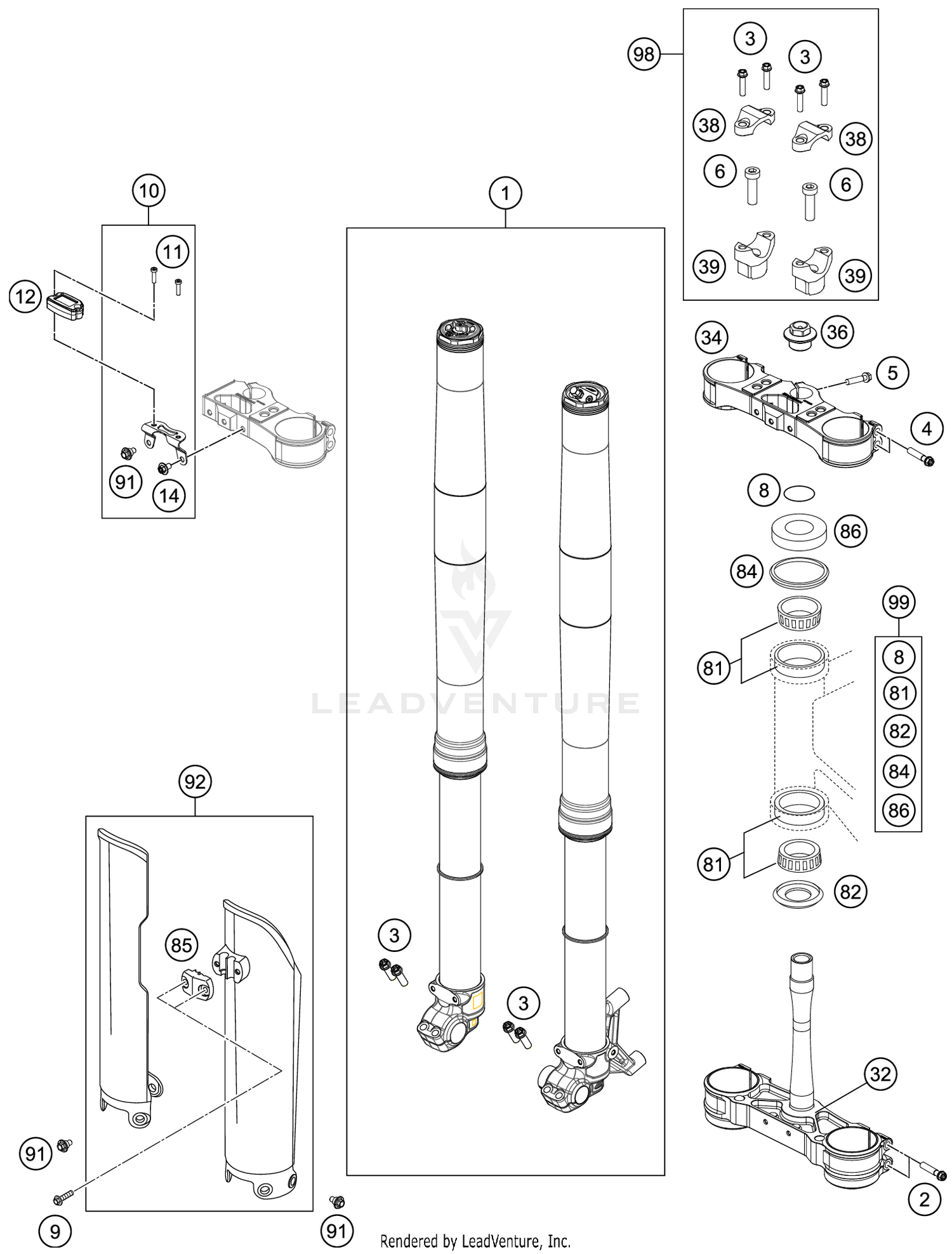FRONT FORK, TRIPLE CLAMP