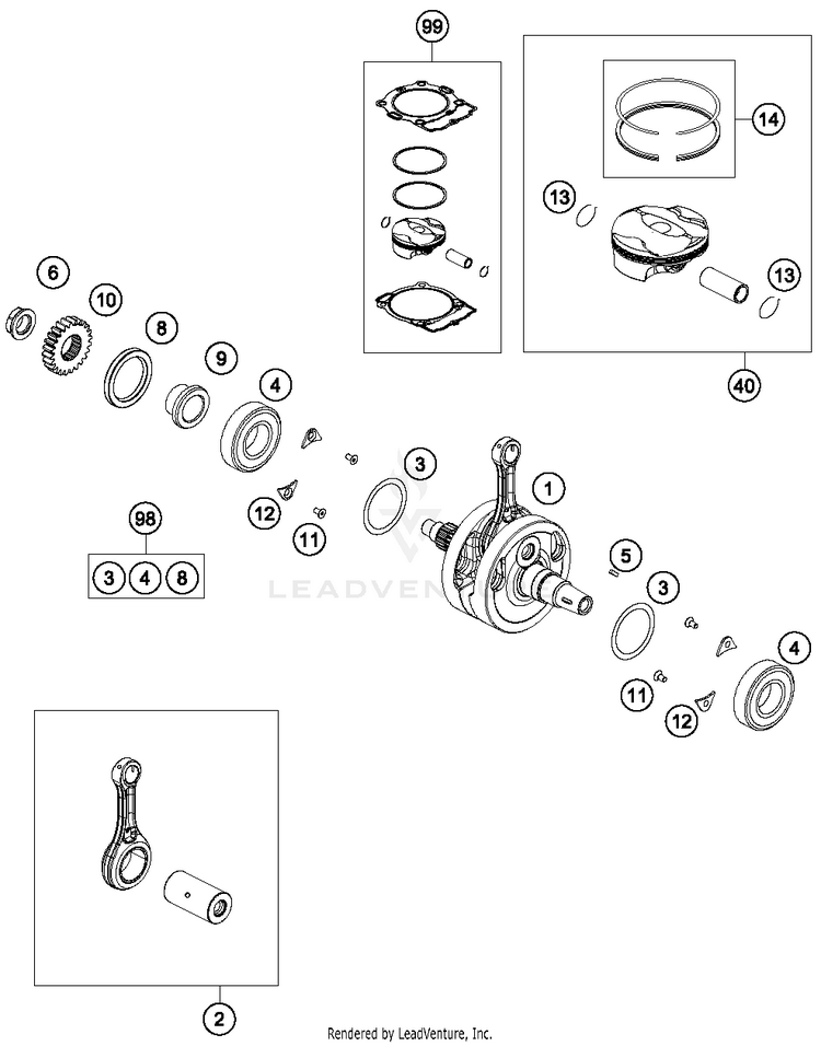 Crankshaft, Piston FE 250 ENGINE - 2018 Schematic