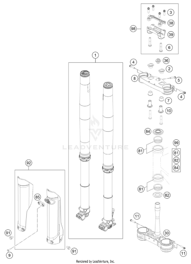 Front Fork, Triple Clamp FX 450 CHASSIS - 2024 Schematic