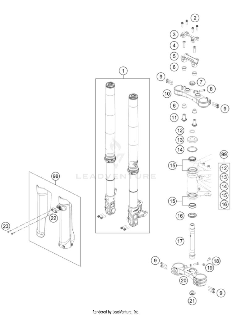 Front Fork, Triple Clamp Schematic
