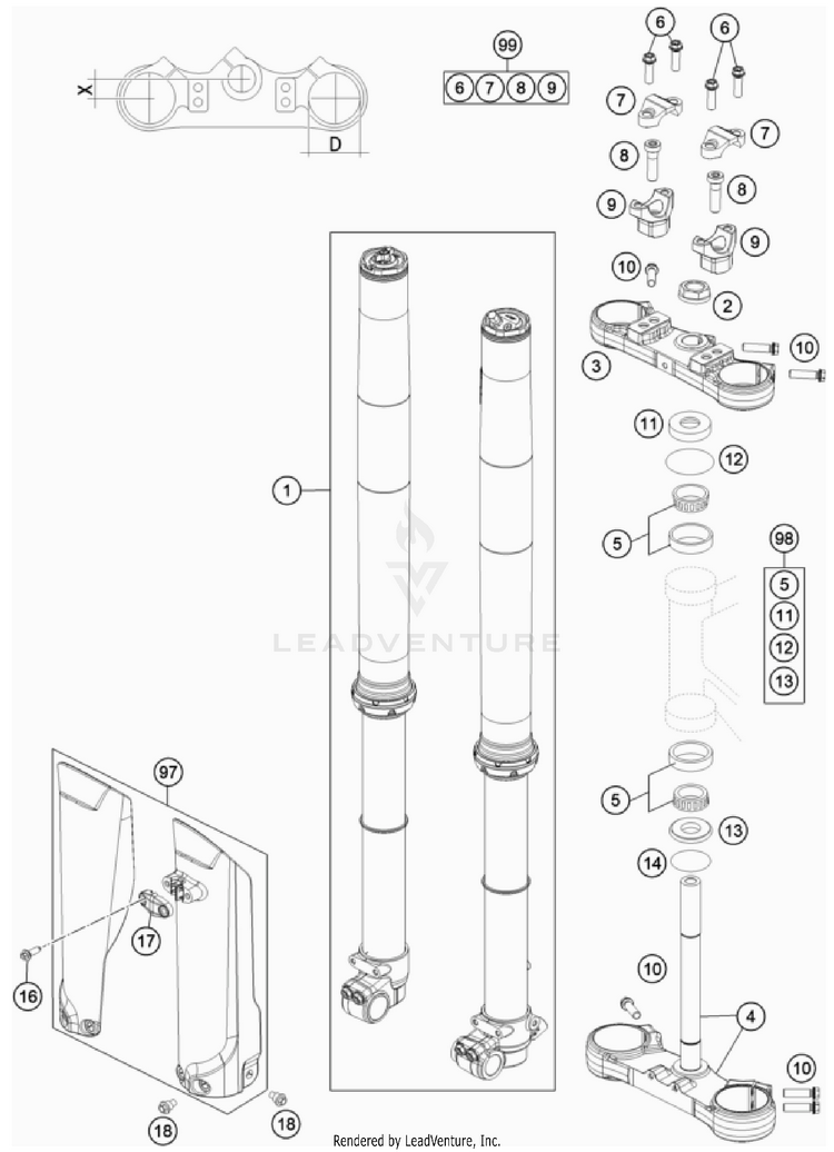 Front Fork, Triple Clamp TC 85 17/14 CHASSIS - 2023 Schematic