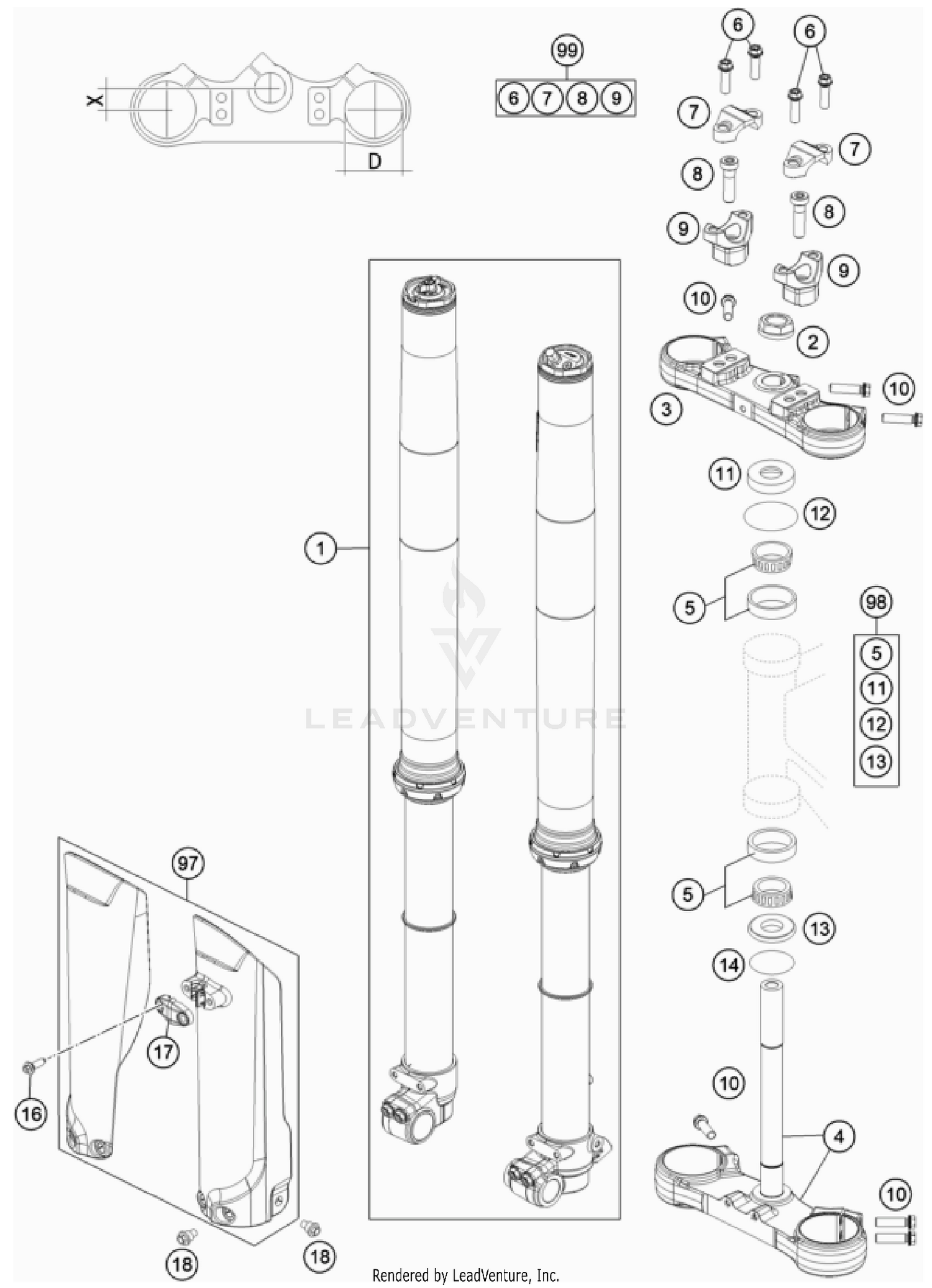 FRONT FORK, TRIPLE CLAMP