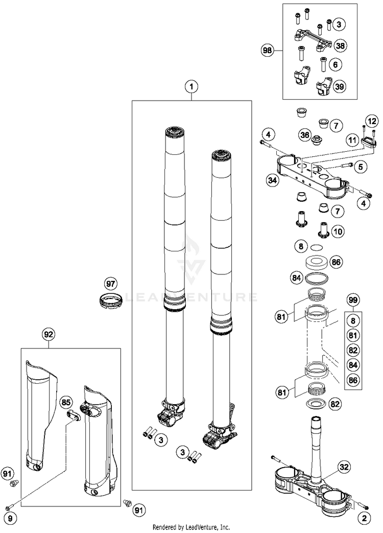 Front Fork, Triple Clamp TC 125 CHASSIS - 2017 Schematic