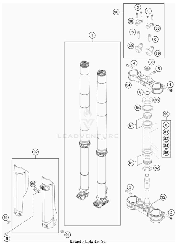 Front Fork, Triple Clamp Schematic