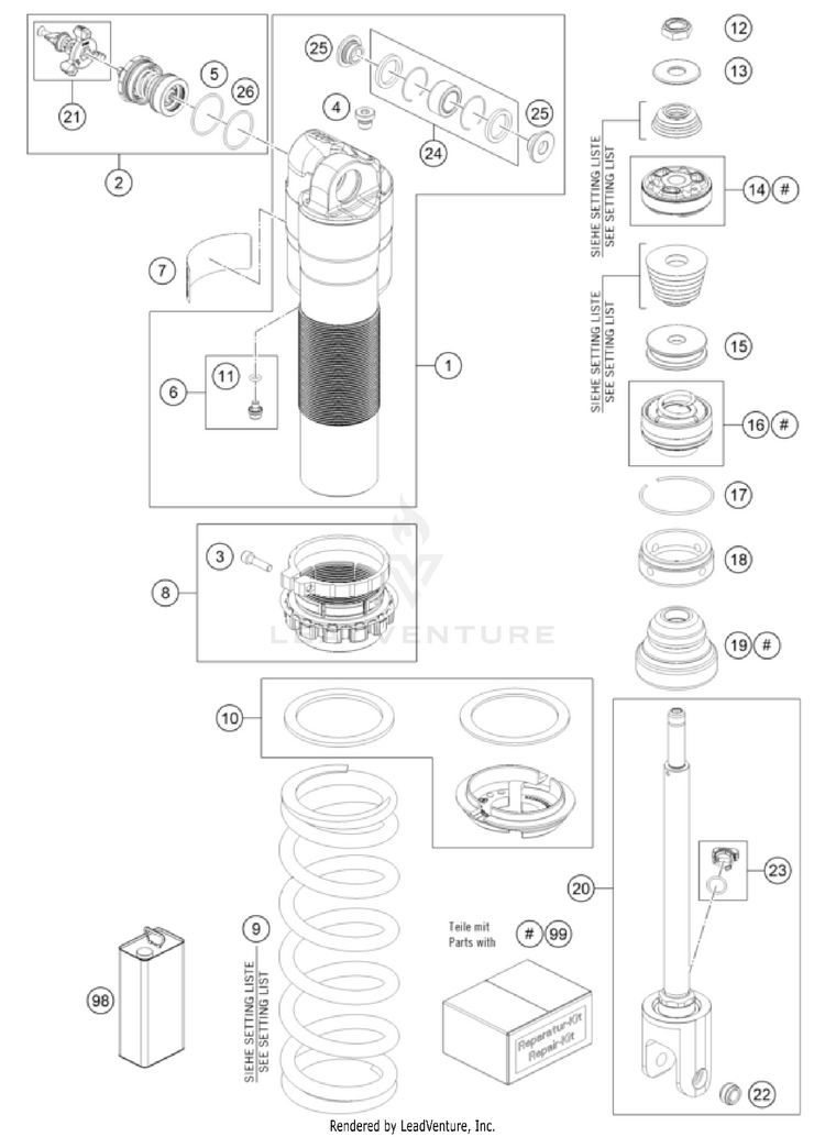 Shock Absorber Disassembled FC 350 CHASSIS - 2025 Schematic
