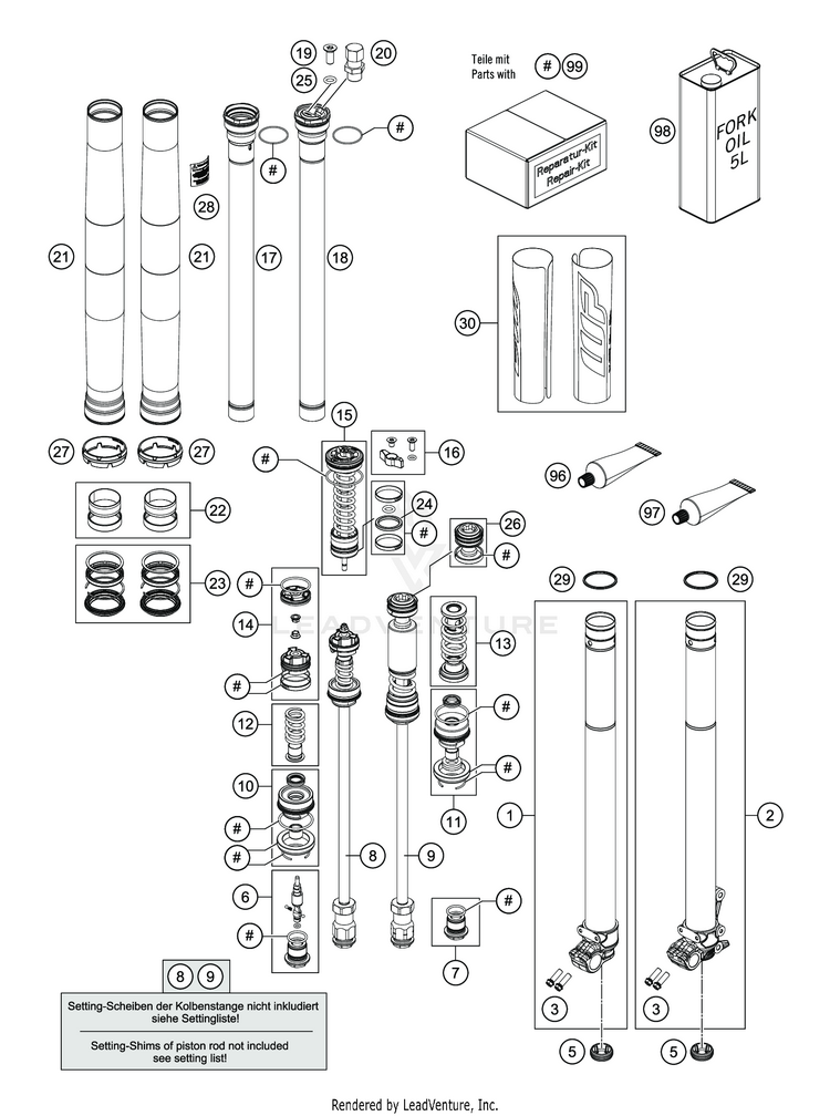 Front Fork Disassembled FC 350 CHASSIS - 2020 Schematic
