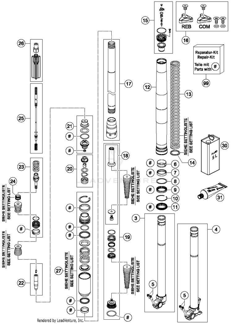 Front Fork Disassembled FE 350 CHASSIS - 2014 Schematic