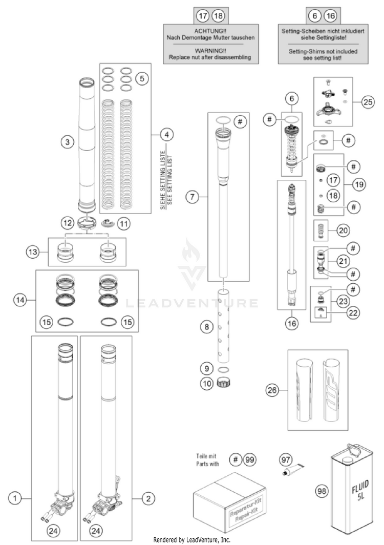 Front Fork Disassembled Schematic