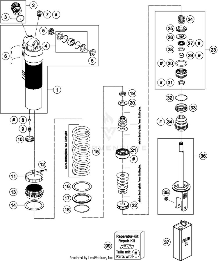 Shock Absorber Disassembled FC 450 CHASSIS - 2014 Schematic