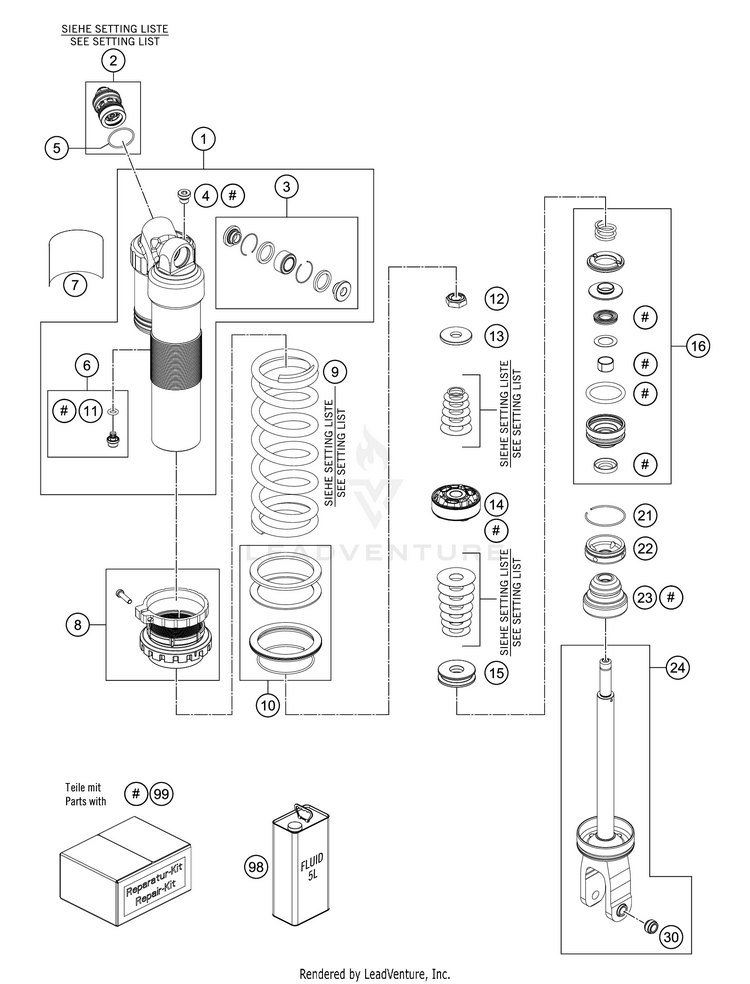 Shock Absorber Disassembled FE 350 CHASSIS - 2021 Schematic